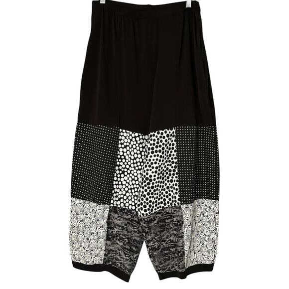 M Square Patchwork Wide-Leg Cropped Pant Women's Large Black/White Barrel Leg - Picture 1 of 7